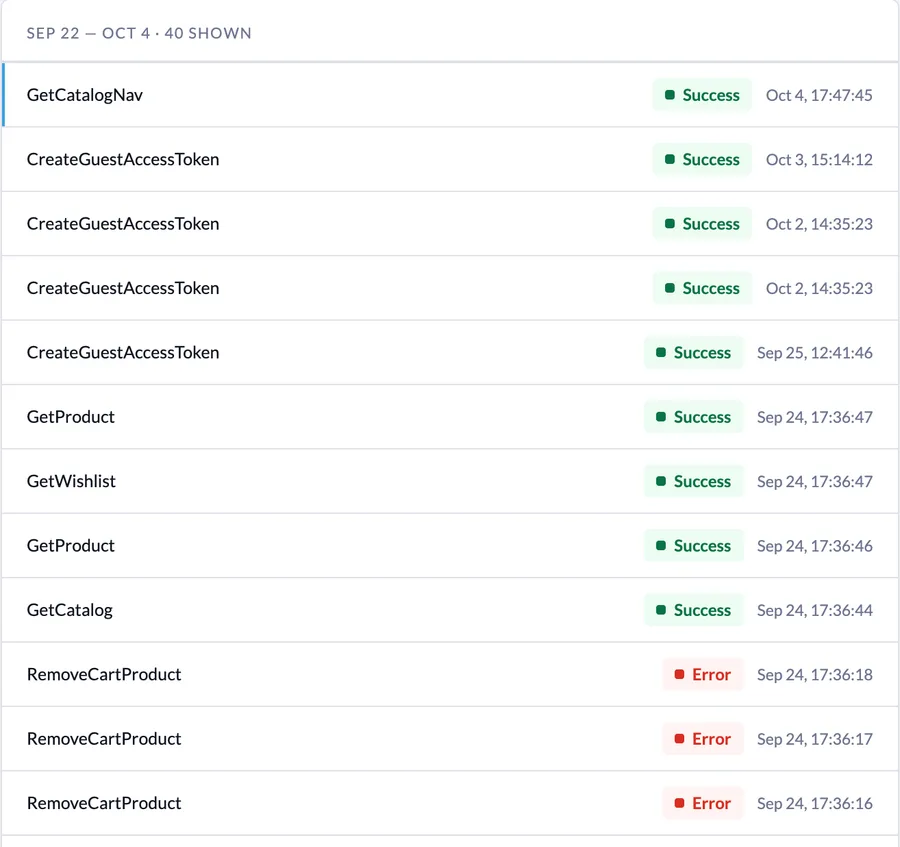 The Reline logs list